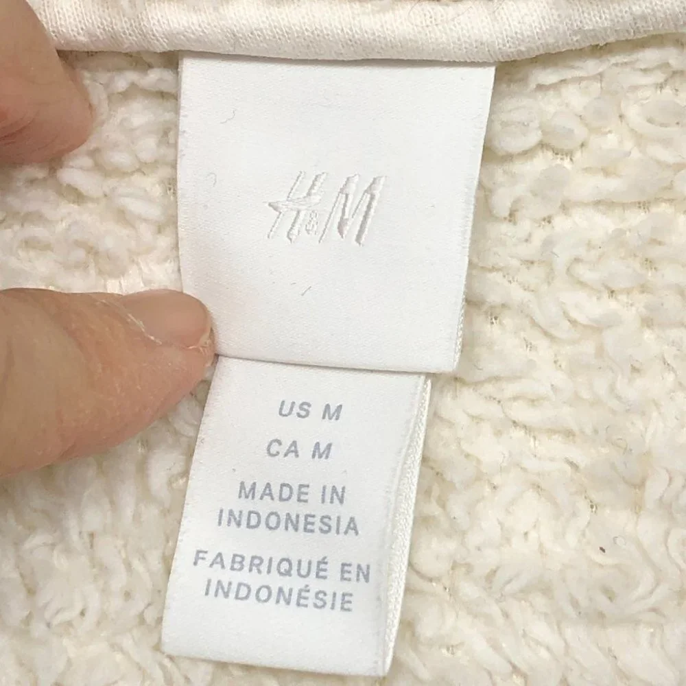 H&M Cream /  Off White Short 1/4 Zip Teddy Jacket size M - Picture 3 of 14